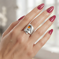 Robin bird enamel ring worn on hand